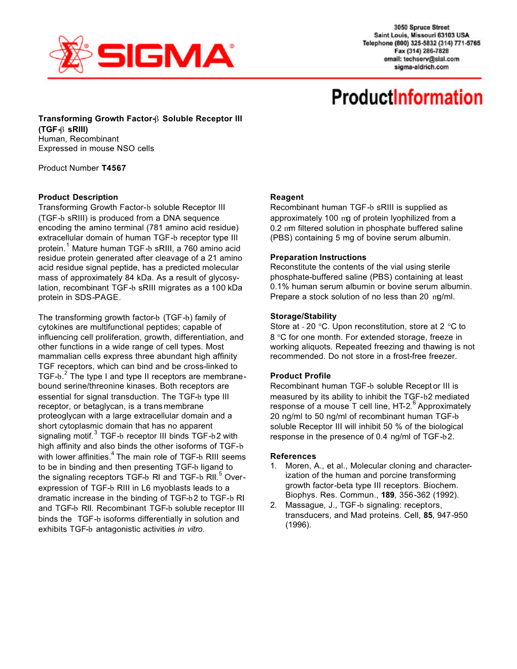 Transforming Growth Factor-Β Soluble Receptor III (TGF-Β Sriii)