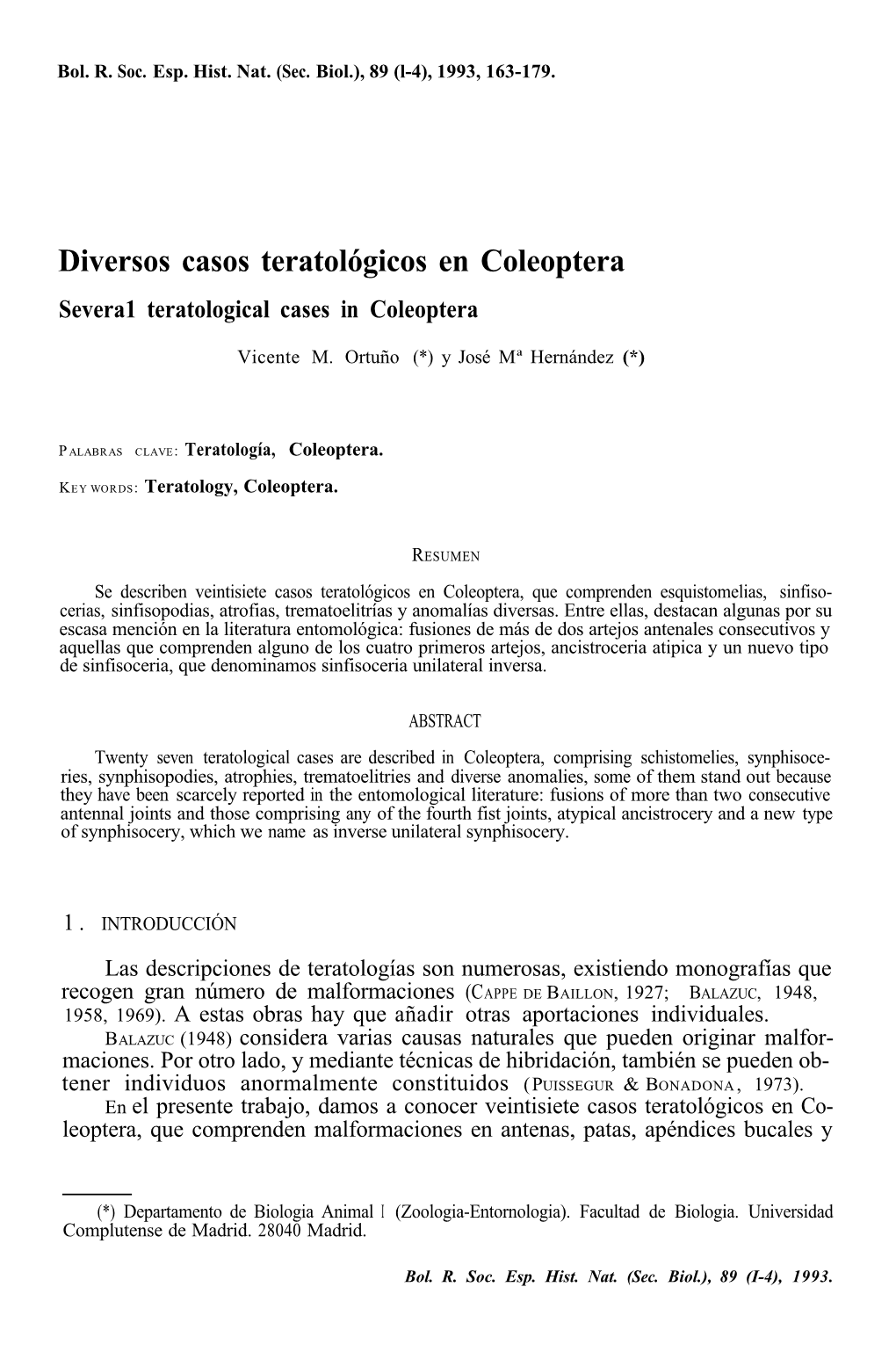 Diversos Casos Teratológicos En Coleoptera Severa1 Teratological Cases in Coleoptera