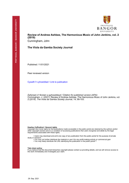 Review of Andrew Ashbee, the Harmonious Music of John Jenkins, Vol