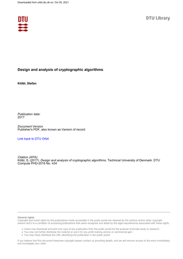 Design and Analysis of Cryptographic Algorithms