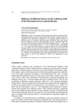 Influence of Different Factors on the Sediment Yield of the Oka Basin Rivers (Central Russia)