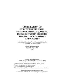 Correlation of Stratigraphic Units of North America (Cosuna) Documentation Records for Southern Arizona and Vicinity