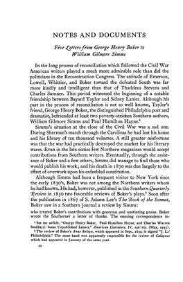 NOTES and DOCUMENTS Five J^Etters from George Henry Boker to William Gilmore Simms