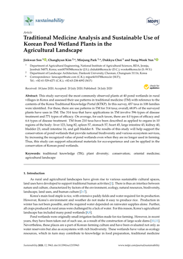 Traditional Medicine Analysis and Sustainable Use of Korean Pond Wetland Plants in the Agricultural Landscape