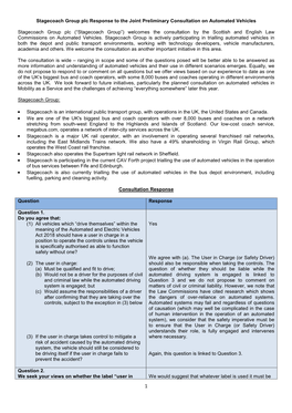 Stagecoach Group Plc Response to the Joint Preliminary Consultation on Automated Vehicles