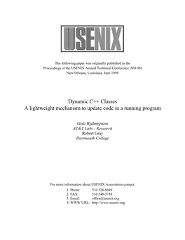 Dynamic C++ Classes a Lightweight Mechanism to Update Code in a Running Program