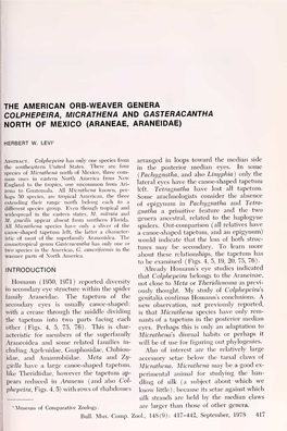 Colphepeira, Micrathena and Gasteracantha North of Mexico (Araneae, Araneidae)