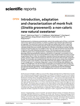 Siraitia Grosvenorii): a Non‑Caloric New Natural Sweetener Shivani1,4, Babit Kumar Thakur1,4, C
