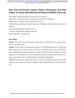 How Food Environment Impacts Dietary Consumption and Body Weight: a Country-Wide Observational Study of 2.3 Billion Food Logs