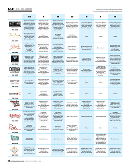 Club Grid Listings Are Accurate As of the Magazine’S Printing