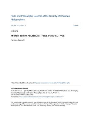 Michael Tooley, ABORTION: THREE PERSPECTIVES