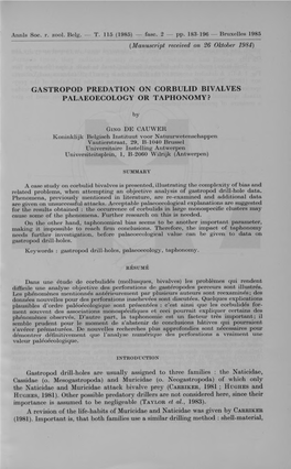 Gastropod Predation on Corbulid Bivalves Palaeoecology Or Taphonomy?