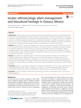 Plant Management and Biocultural Heritage in Oaxaca, Mexico