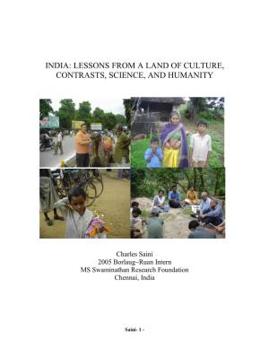 India: Lessons from a Land of Culture, Contrasts, Science, and Humanity