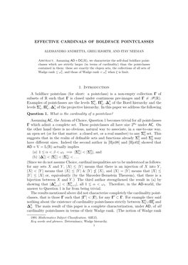 Effective Cardinals of Boldface Pointclasses