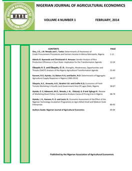 Nigerian Journal of Agricultural Economics