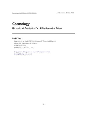 Cosmology University of Cambridge Part II Mathematical Tripos