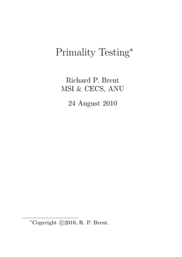 Primality Testing∗