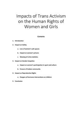 Impacts of Transactivism on the Human Rights of Women and Girls
