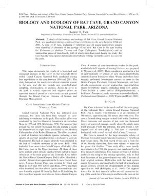 Biology and Ecology of Bat Cave, Grand Canyon National Park, Arizona