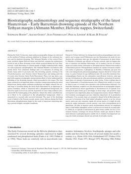 Early Barremian Drowning Episode of the Northern Tethyan Margin (Altmann Member, Helvetic Nappes, Switzerland)