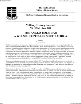 The Anglo-Boer War, a Welsh Hospital in South Africa