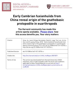 Early Cambrian Fuxianhuiids from China Reveal Origin of the Gnathobasic Protopodite in Euarthropods