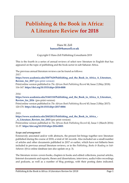 Publishing & the Book in Africa: a Literature Review for 2018