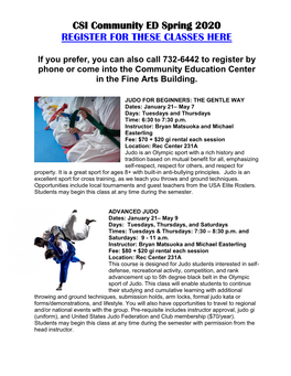 CSI Community ED Spring 2020 REGISTER for THESE CLASSES HERE