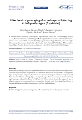 Mitochondrial Genotyping of an Endangered Bitterling Acheilognathus Typus (Cyprinidae)