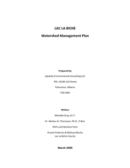 LAC LA BICHE Watershed Management Plan