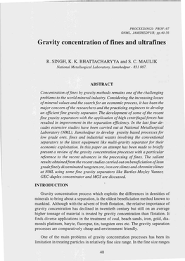 Gravity Concentration of Fines and Ultrafines
