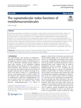 The Supramolecular Redox Functions of Metallomacromolecules Didier Astruc