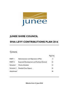 Junee Shire Council S94a Levy Contributions Plan 2016