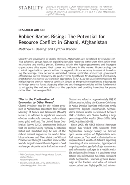 Robber Barons Rising: the Potential for Resource Conflict in Ghazni, Afghanistan Matthew P