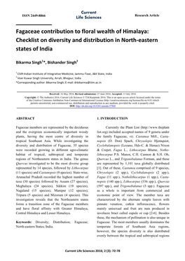 Fagaceae Contribution to Floral Wealth of Himalaya: Checklist on Diversity and Distribution in North-Eastern States of India