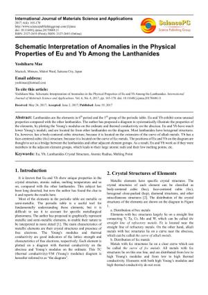 Schematic Interpretation of Anomalies in the Physical Properties of Eu and Yb Among the Lanthanides