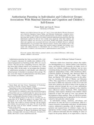 Authoritarian Parenting in Individualist and Collectivist Groups: Associations with Maternal Emotion and Cognition and Children’S Self-Esteem