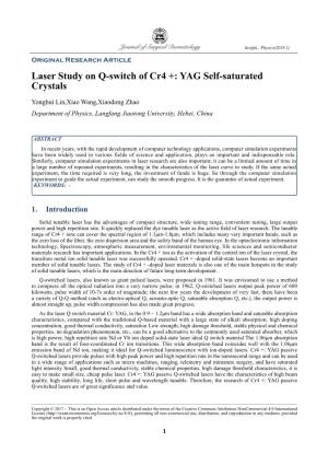Laser Study on Q-Switch of Cr4 +: YAG Self-Saturated Crystals