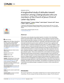 A Longitudinal Study of Attitudes Toward Evolution Among Undergraduates Who Are Members of the Church of Jesus Christ of Latter-Day Saints