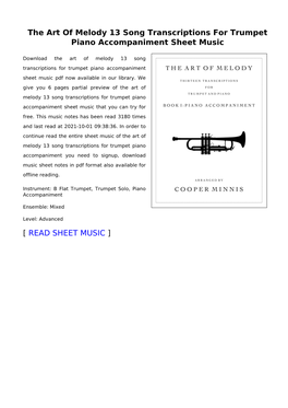The Art of Melody 13 Song Transcriptions for Trumpet Piano Accompaniment Sheet Music