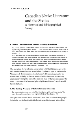 Canadian Native Literature and the Sixties a Historical and Bibliographical Survey