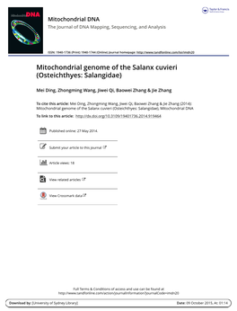 Mitochondrial Genome of the Salanx Cuvieri (Osteichthyes: Salangidae)