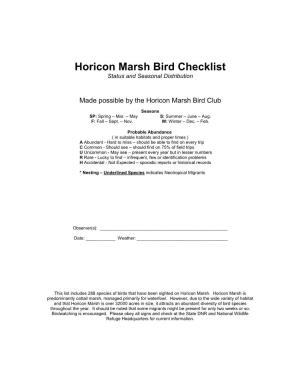 Horicon Marsh Bird Checklist Status and Seasonal Distribution