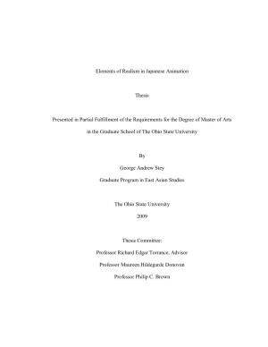 Elements of Realism in Japanese Animation Thesis Presented In
