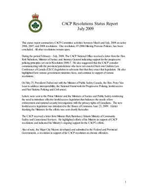 CACP Resolutions Status Report July 2009