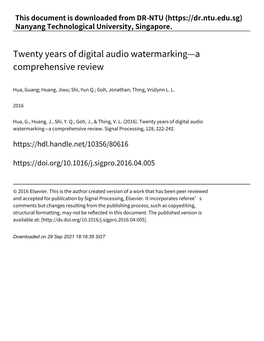 Twenty Years of Digital Audio Watermarking—A Comprehensive Review