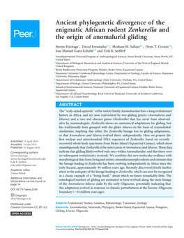 Ancient Phylogenetic Divergence of the Enigmatic African Rodent Zenkerella and the Origin of Anomalurid Gliding