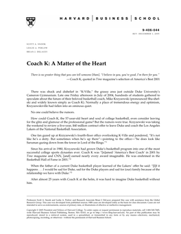 Coach K: a Matter of the Heart