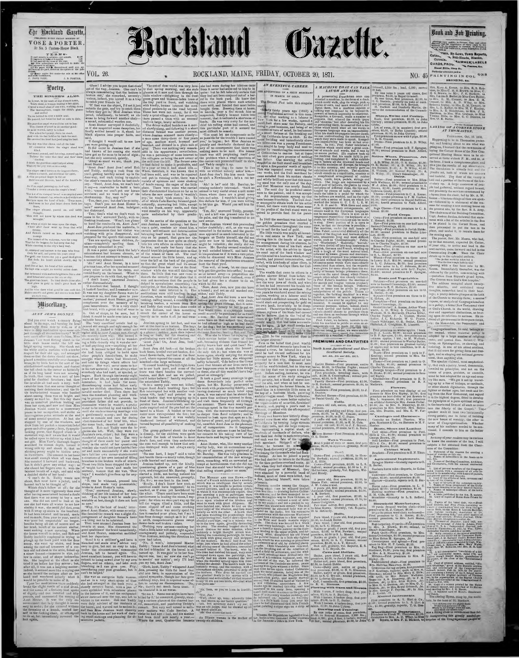 Rockland Gazette : October 20, 1871